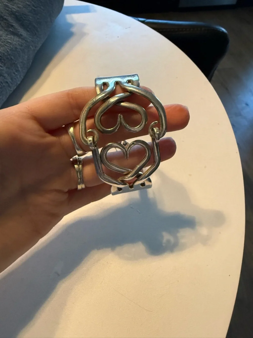 Silver Heart Cuff Bracelet - Openwork Swirl Design